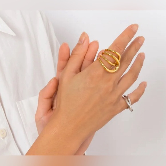 Stainless Steel 18K Geometric Asymmetric Chucky Irregular Ring. - Picture 2 of 10